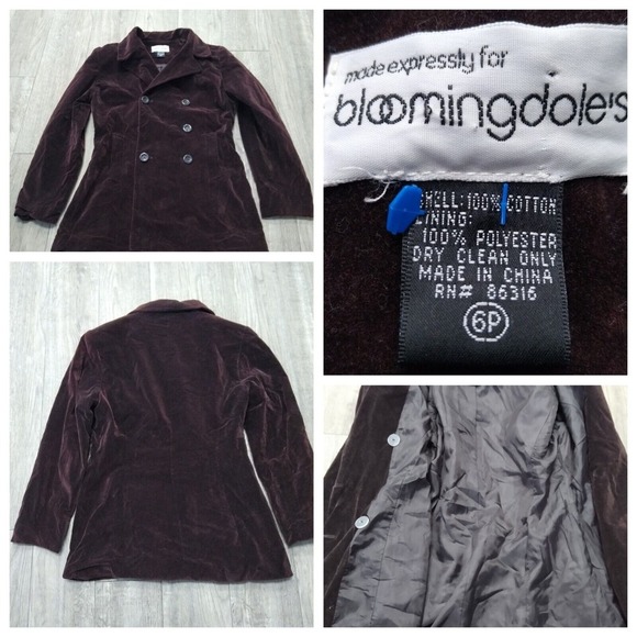 Luxury Bloomingdales Coat Women's‎ 6P Brown Faux Fur Velvet Belted Double Breast - Picture 1 of 11